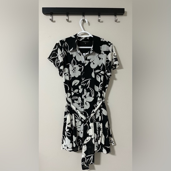 🆕 Brand New - Leina Black Flora Button Up Shirt Dress with Tie - Picture 4 of 6